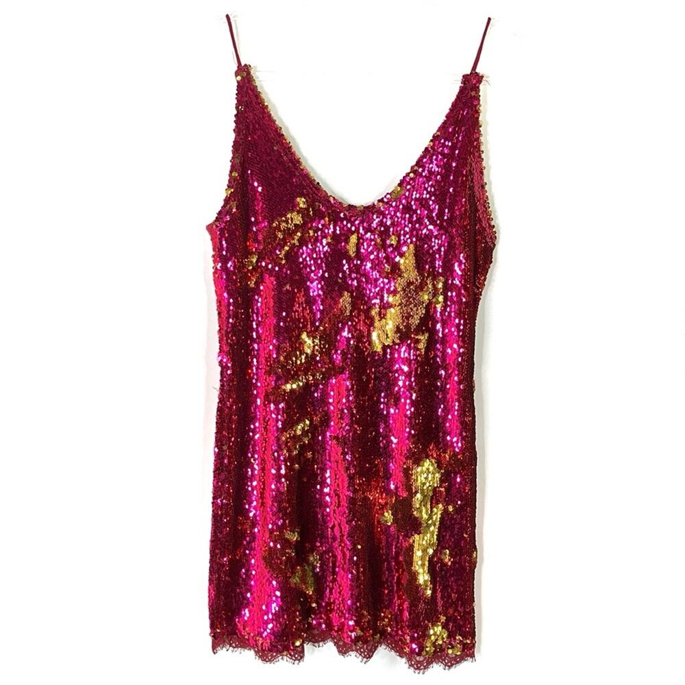 Intimately Free People Seeing Double Sequin Mini Dress Party Reversible Sequin M